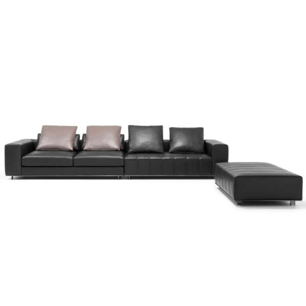 Two-Tone Leather Sofa with Matching Ottoman_1