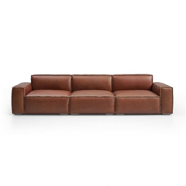 Classic Modular Cowhide Leather Sofa with Block Design