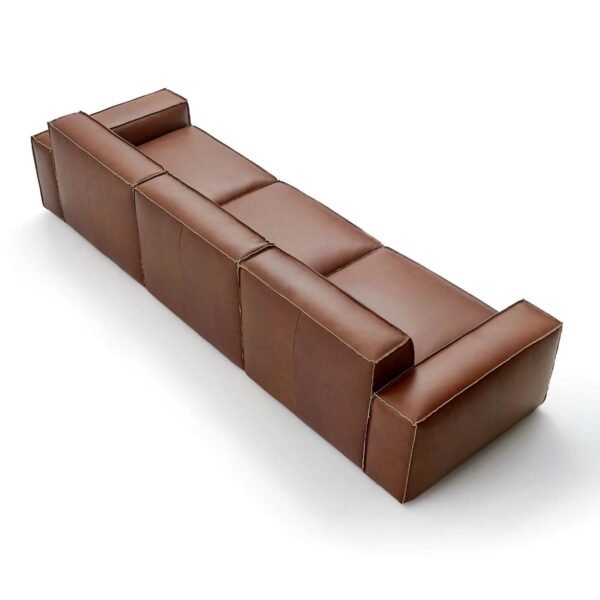 Classic Modular Cowhide Leather Sofa with Block Design