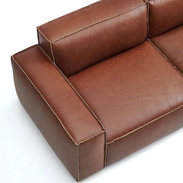 Classic Modular Cowhide Leather Sofa with Block Design