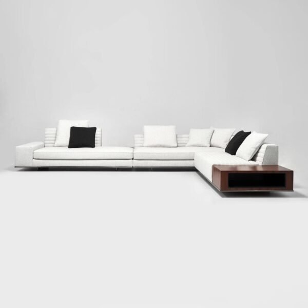 Modern L-Shaped Sectional Sofa with Built-In Wooden Coffee Table