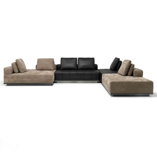 Luxurious Fabric and Leather U-Shape Sectional Sofa