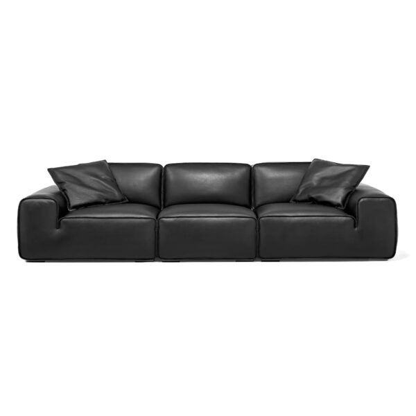 Modern Black Modular Sofa in Genuine Cowhide Leather