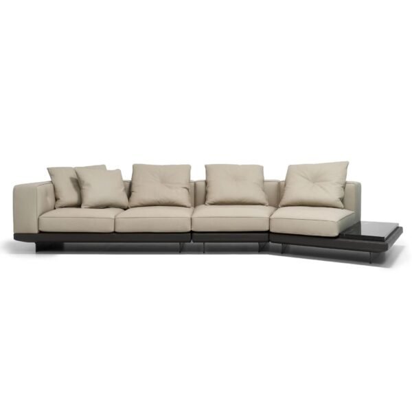 Modern Curved Leather Sofa with Side Coffee Table