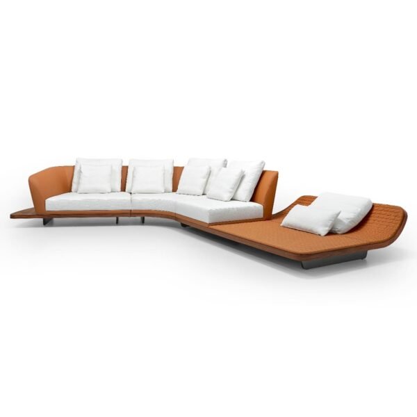 Premium Cowhide Leather Sofa with Curved Chaise Lounge